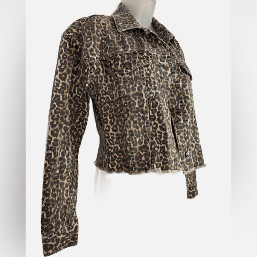 Free People | Animal Print Denim Jacket - Boho Chic - Neutral Edgy Layer - Picture 4 of 12
